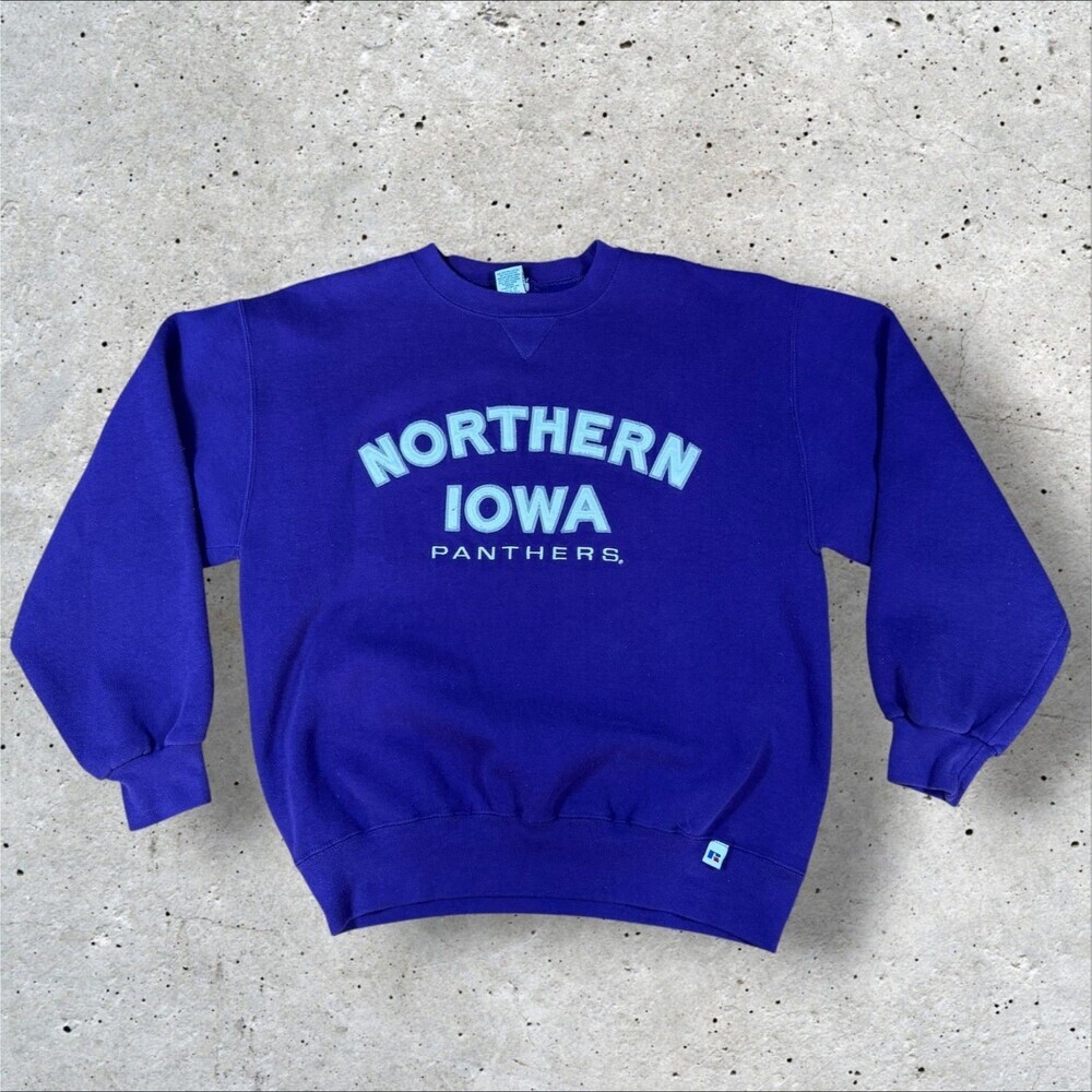 Vtg 90s Russell Athletic Northern Iowa Panthers UNI Crewneck Sweatshirt Large
